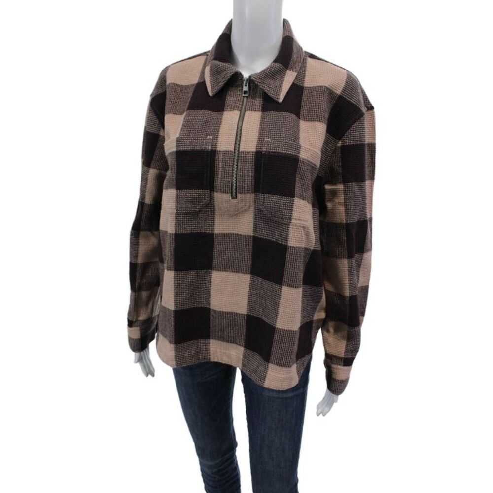 Madewell Womens Cotton Gingham Print Quarter Sip Pullover Sweater Pink Size S - Picture 2 of 6